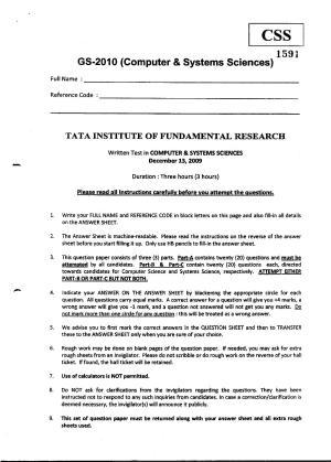 TIFR GS 2010 Computer & Systems Sciences Question Paper