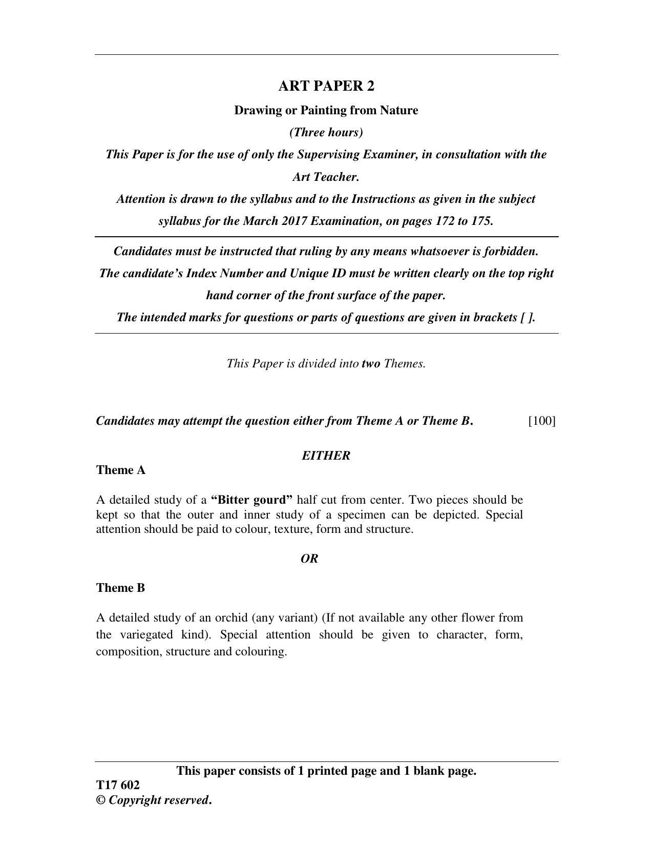 ICSE Class 10 ART PAPER 2 2017 Question Paper IndCareer Docs