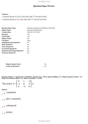 TS PGECET 2018: Mechanical Engineering Question Papers
