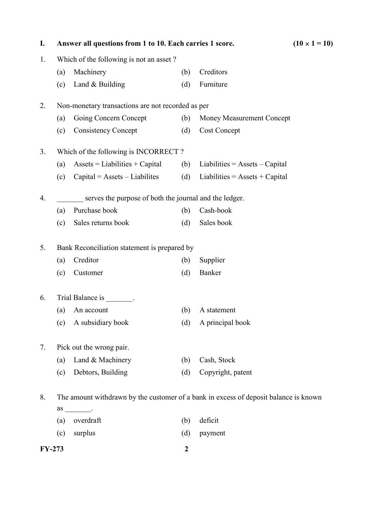 Kerala Plus One (Class 11th) Accountancy-CA (Hearing Impaired) Question Paper 2021 - Page 2