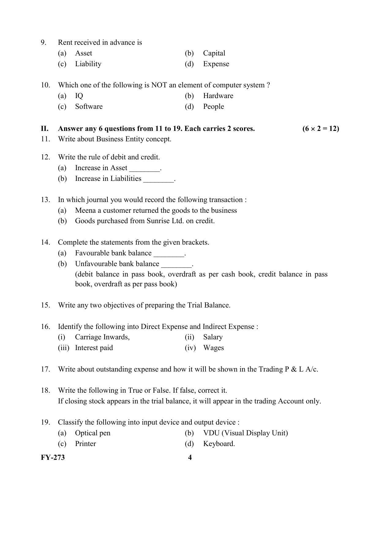 Kerala Plus One (Class 11th) Accountancy-CA (Hearing Impaired) Question Paper 2021 - Page 4