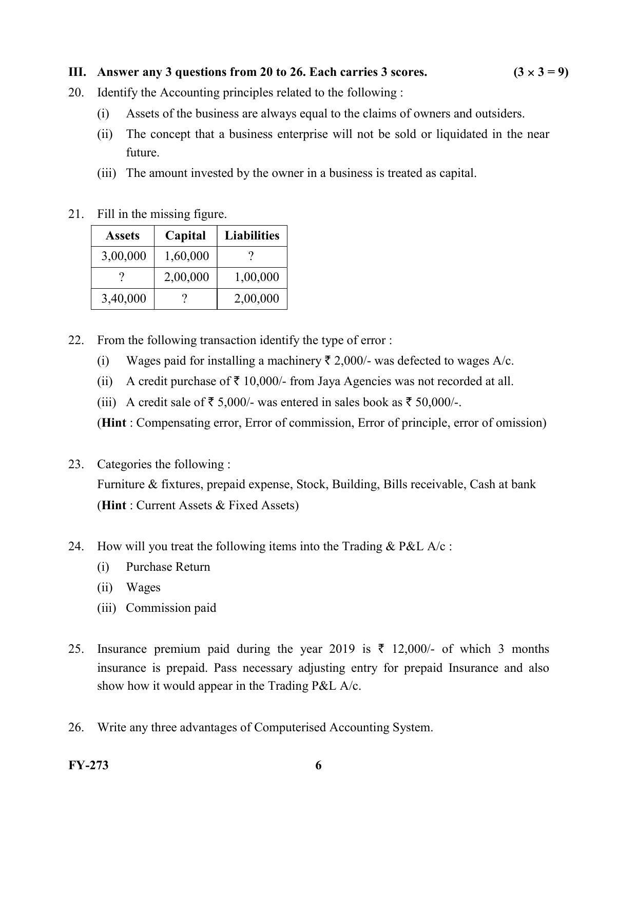 Kerala Plus One (Class 11th) Accountancy-CA (Hearing Impaired) Question Paper 2021 - Page 6