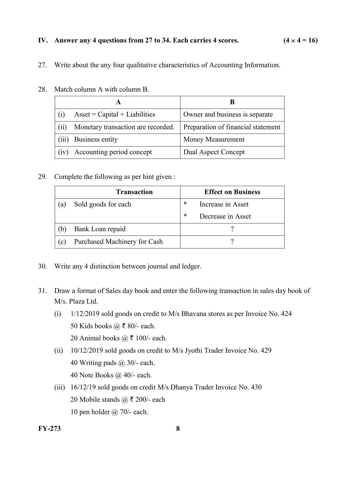 Kerala Plus One (Class 11th) Accountancy-CA (Hearing Impaired) Question Paper 2021 - Page 8