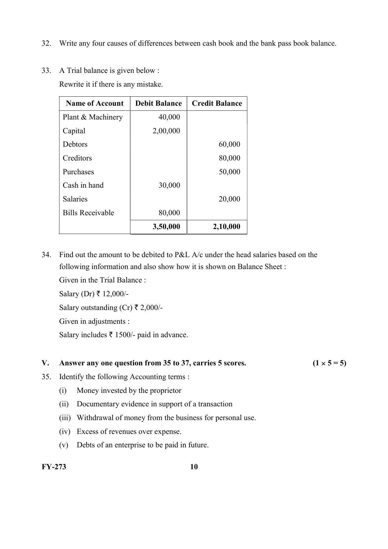 Kerala Plus One (Class 11th) Accountancy-CA (Hearing Impaired) Question Paper 2021 - Page 10