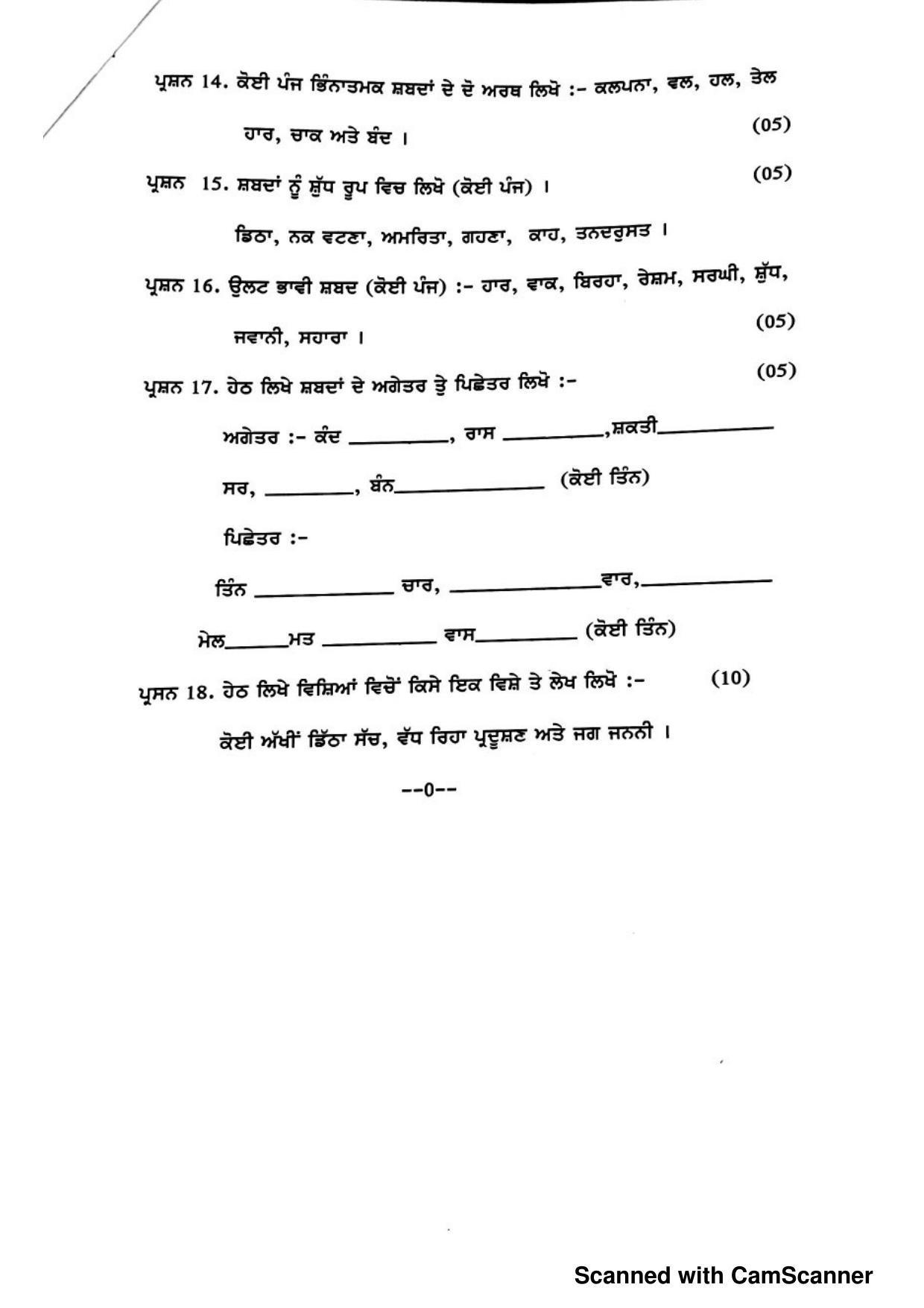 JKBOSE Class 12 Punjabi Model Question Paper 2023 - Page 5
