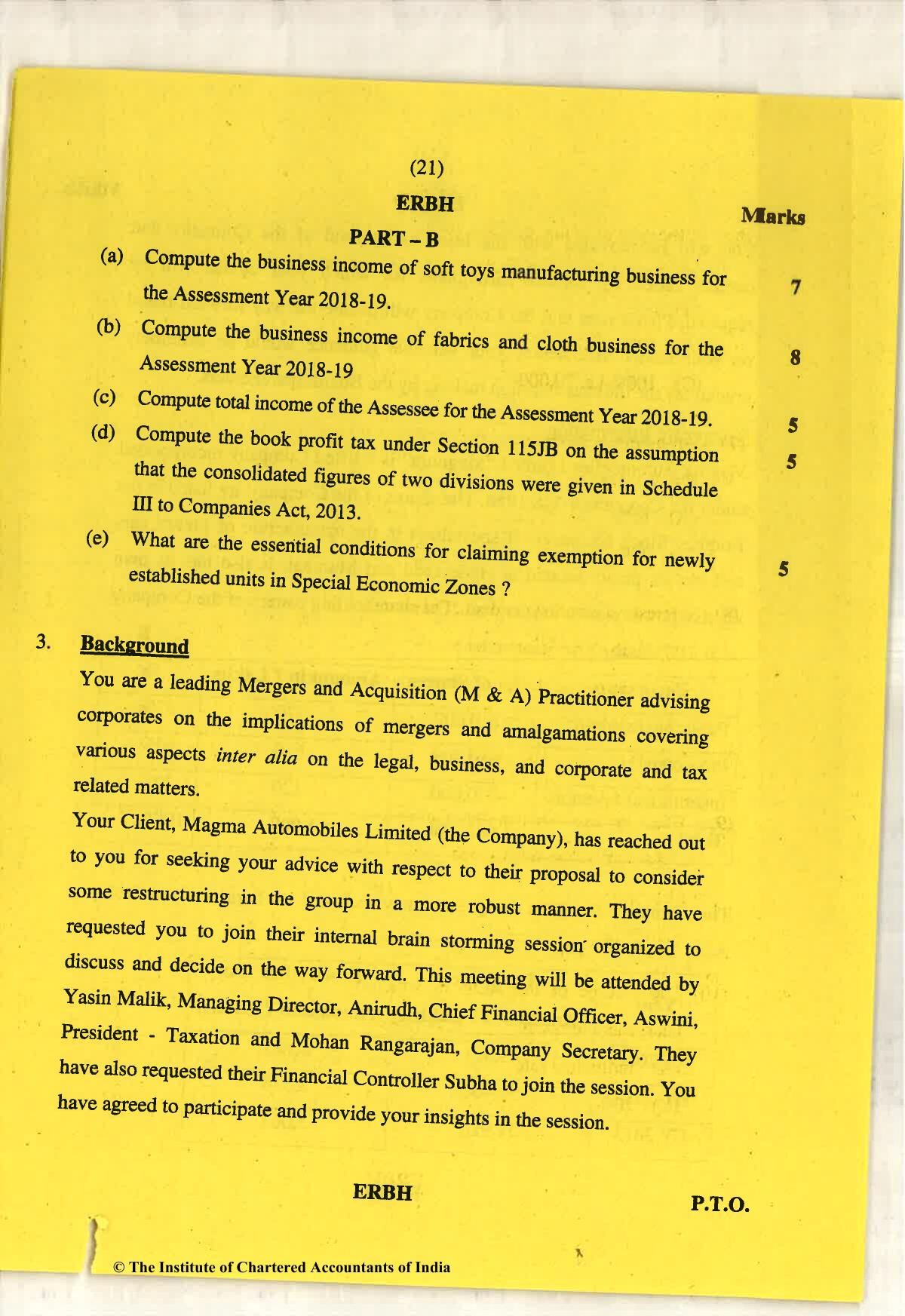 CA Final May 2018 Question Paper - Paper 6F – Multidisciplinary Case Study - Page 21
