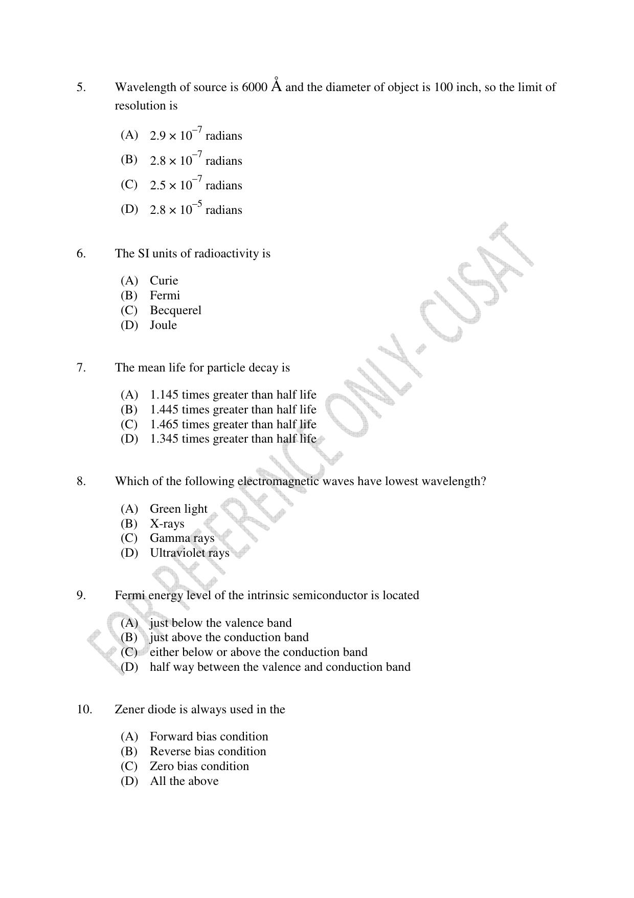 CUSAT CAT 2022 Test in Physics Chemistry and Mathematics (Shift 3) Question Paper - Page 2