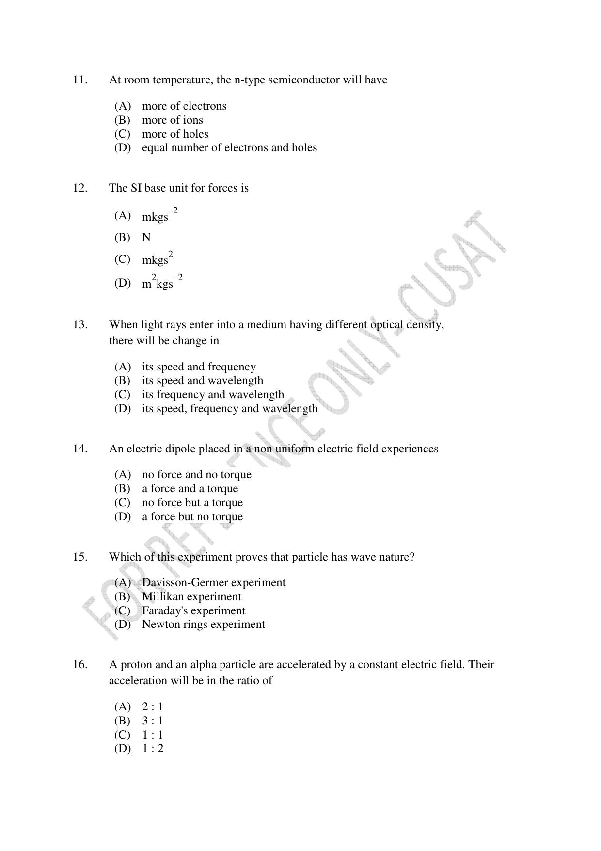 CUSAT CAT 2022 Test in Physics Chemistry and Mathematics (Shift 3) Question Paper - Page 3