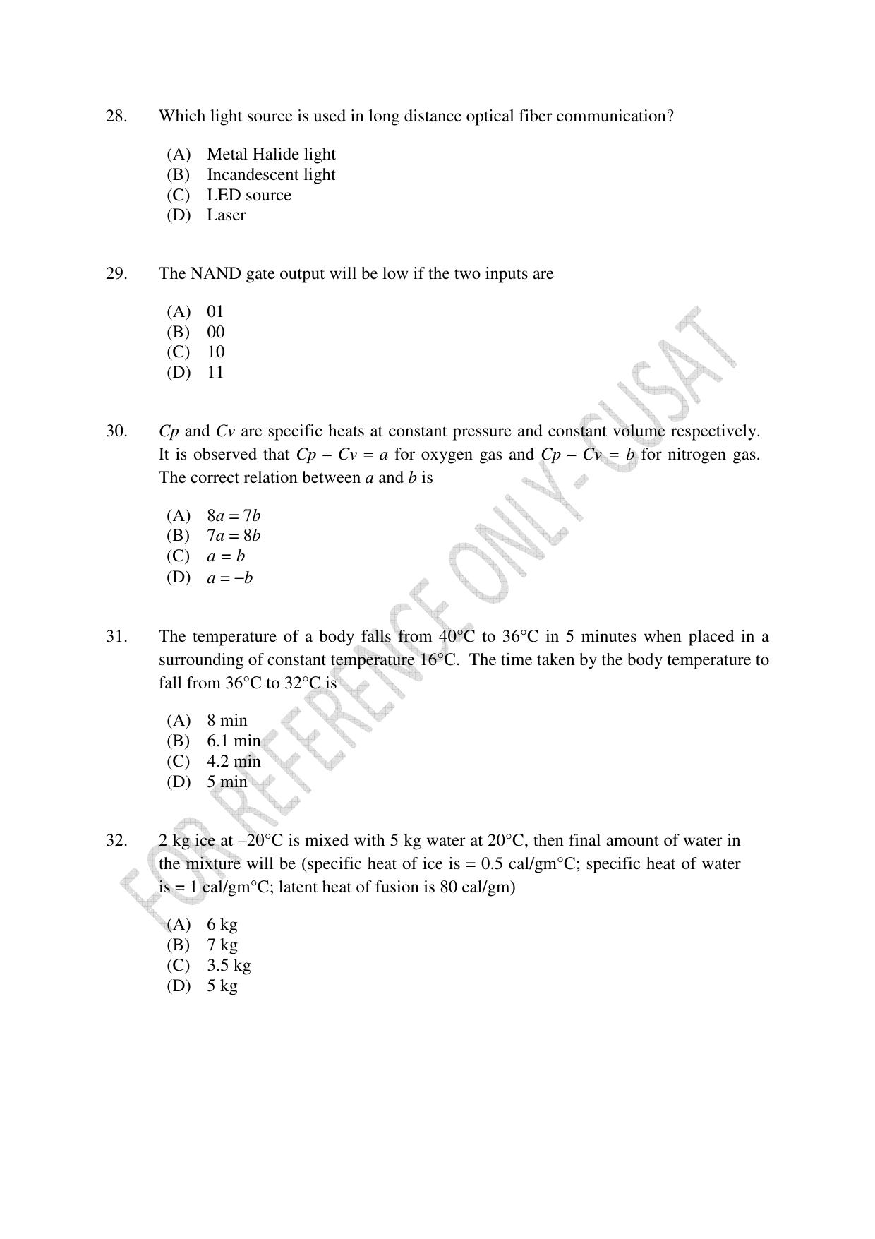 CUSAT CAT 2022 Test in Physics Chemistry and Mathematics (Shift 3) Question Paper - Page 6