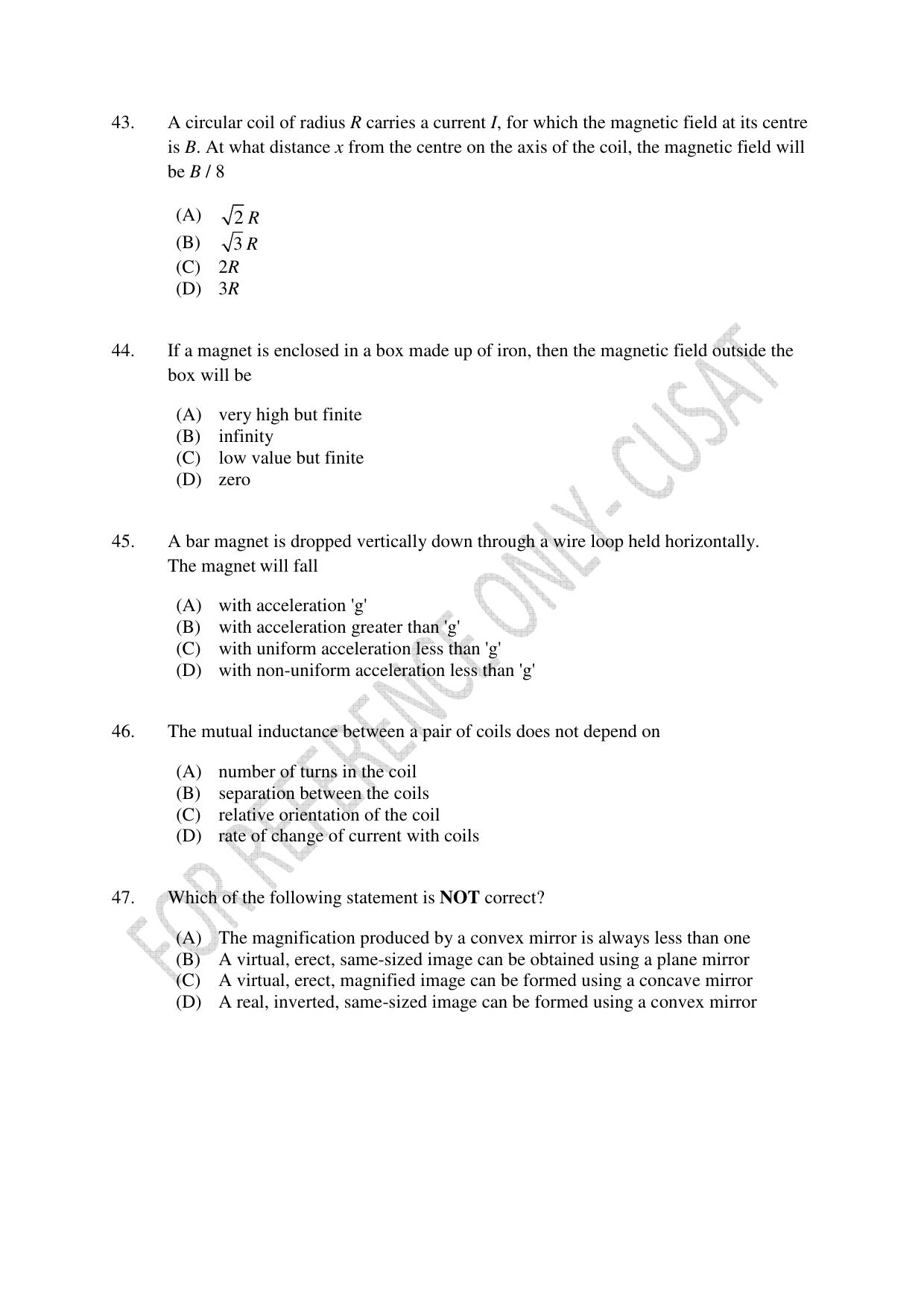 CUSAT CAT 2022 Test in Physics Chemistry and Mathematics (Shift 3) Question Paper - Page 9