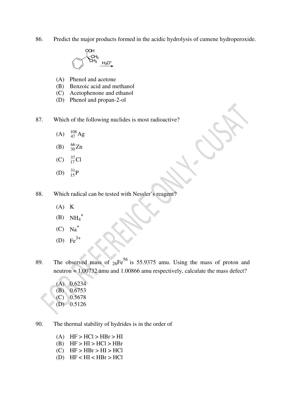 CUSAT CAT 2022 Test in Physics Chemistry and Mathematics (Shift 3) Question Paper - Page 18