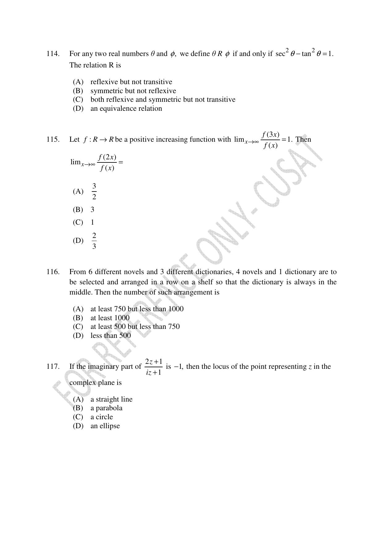 CUSAT CAT 2022 Test in Physics Chemistry and Mathematics (Shift 3) Question Paper - Page 24