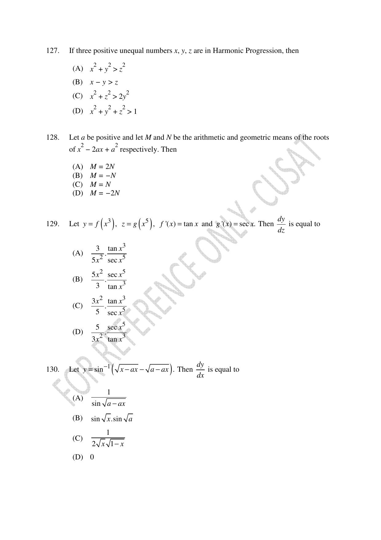 CUSAT CAT 2022 Test in Physics Chemistry and Mathematics (Shift 3) Question Paper - Page 27