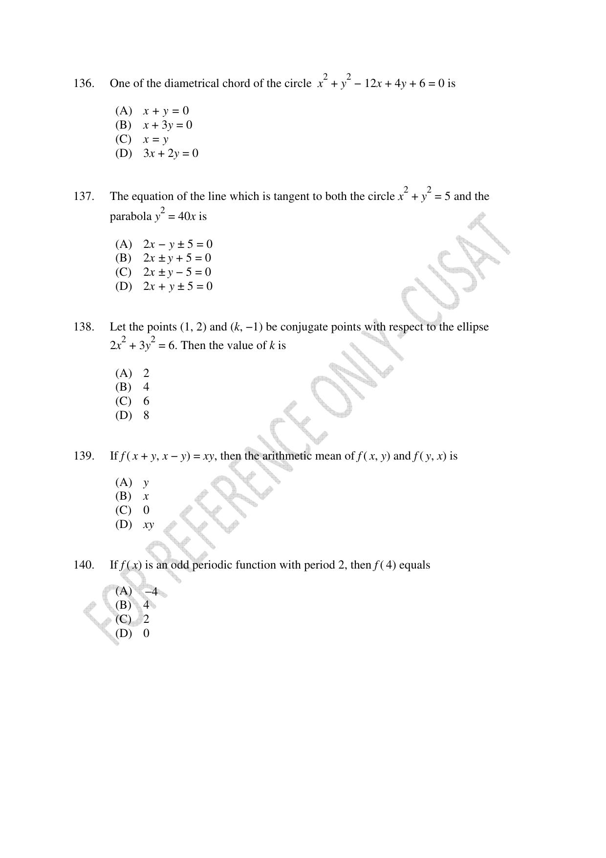 CUSAT CAT 2022 Test in Physics Chemistry and Mathematics (Shift 3) Question Paper - Page 29