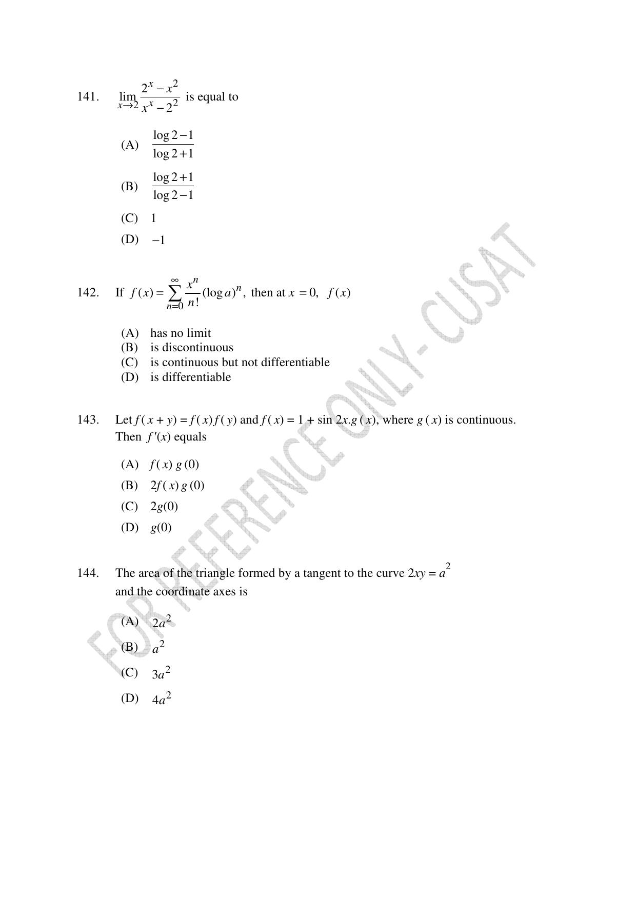 CUSAT CAT 2022 Test in Physics Chemistry and Mathematics (Shift 3) Question Paper - Page 30