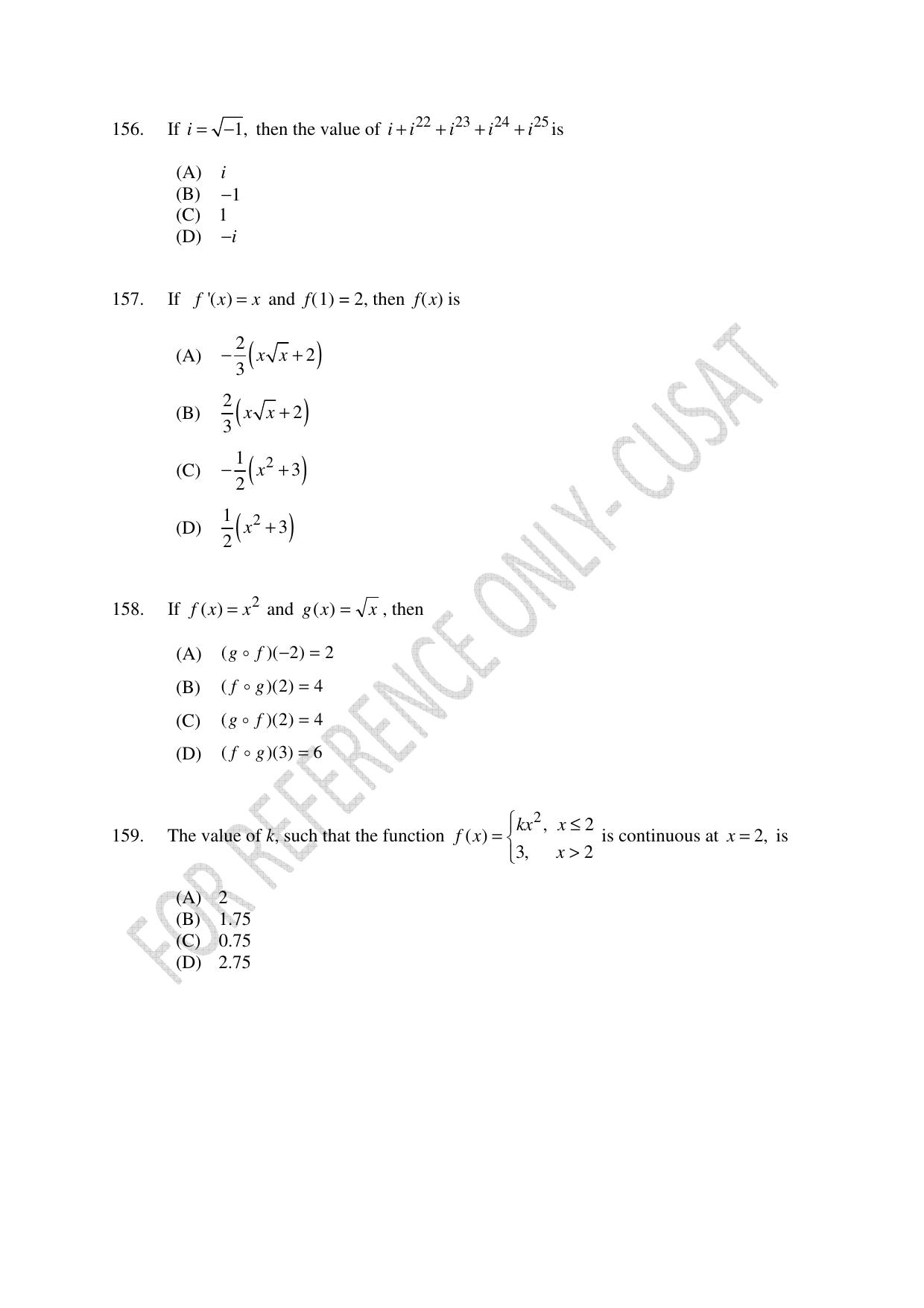 CUSAT CAT 2022 Test in Physics Chemistry and Mathematics (Shift 3) Question Paper - Page 34