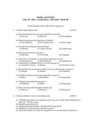 Tripura Board Mizo Question Paper 2023