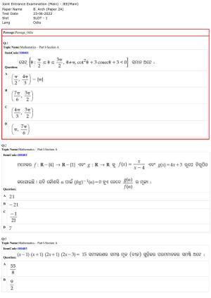 JEE Mains 2022: B Arch & B Planning Odiya (Shift 1) 23-06-2022 Question Paper