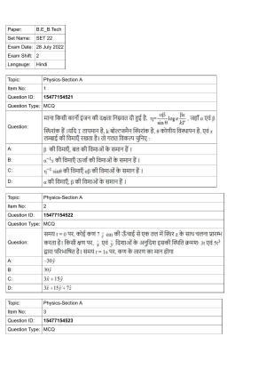 JEE Mains 2022: BTech Hindi (Shift 2) 28-07-2022 Question Paper