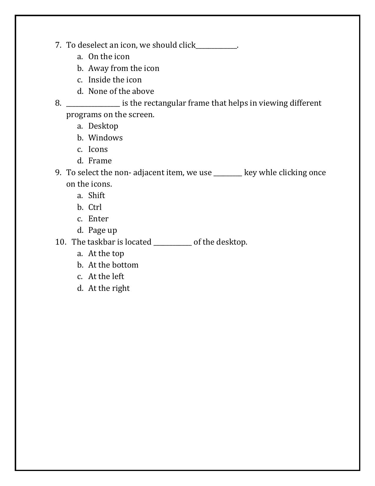 Worksheet for Class 3 Computers Assignment 9 Understanding Windows - Page 2