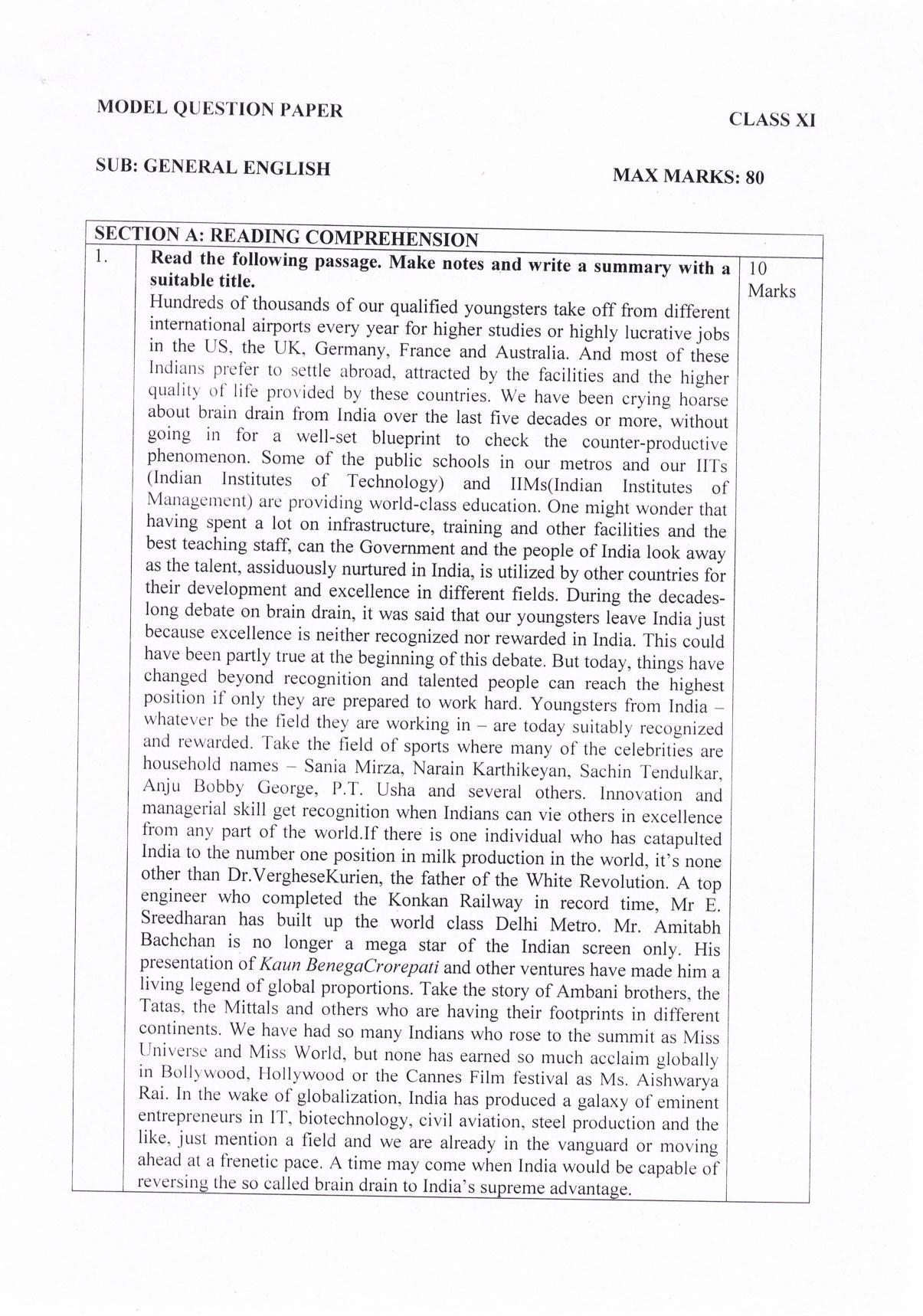 JKBOSE Class 11 General English Model Question Paper 2023 - Page 4