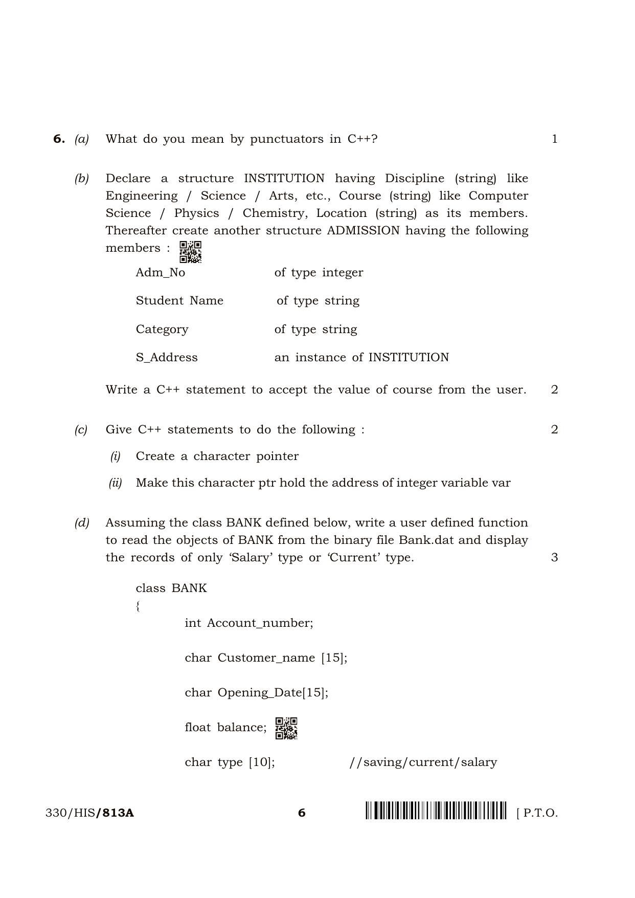 NIOS April 2018 Class 12 Computer Science Question Paper - Page 6