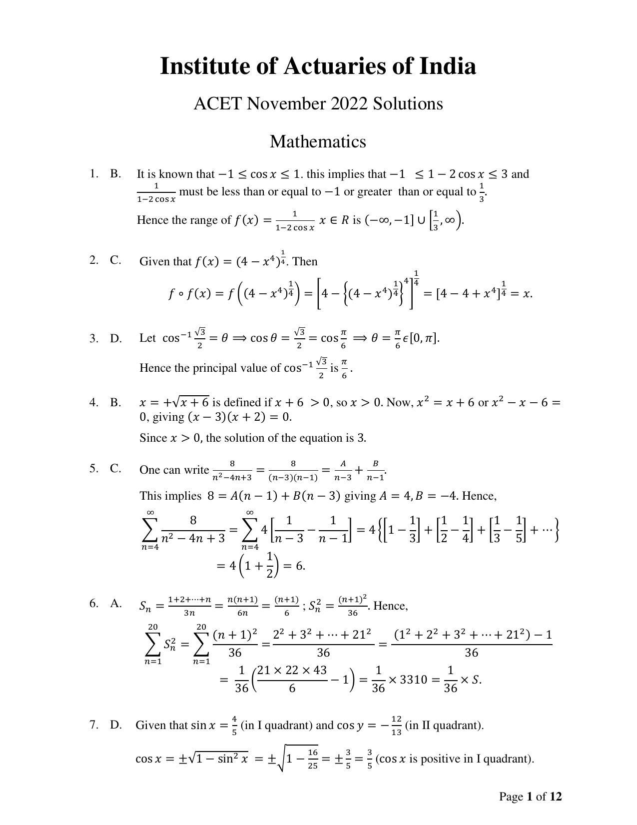 ACET November 2022 Solution - Page 1
