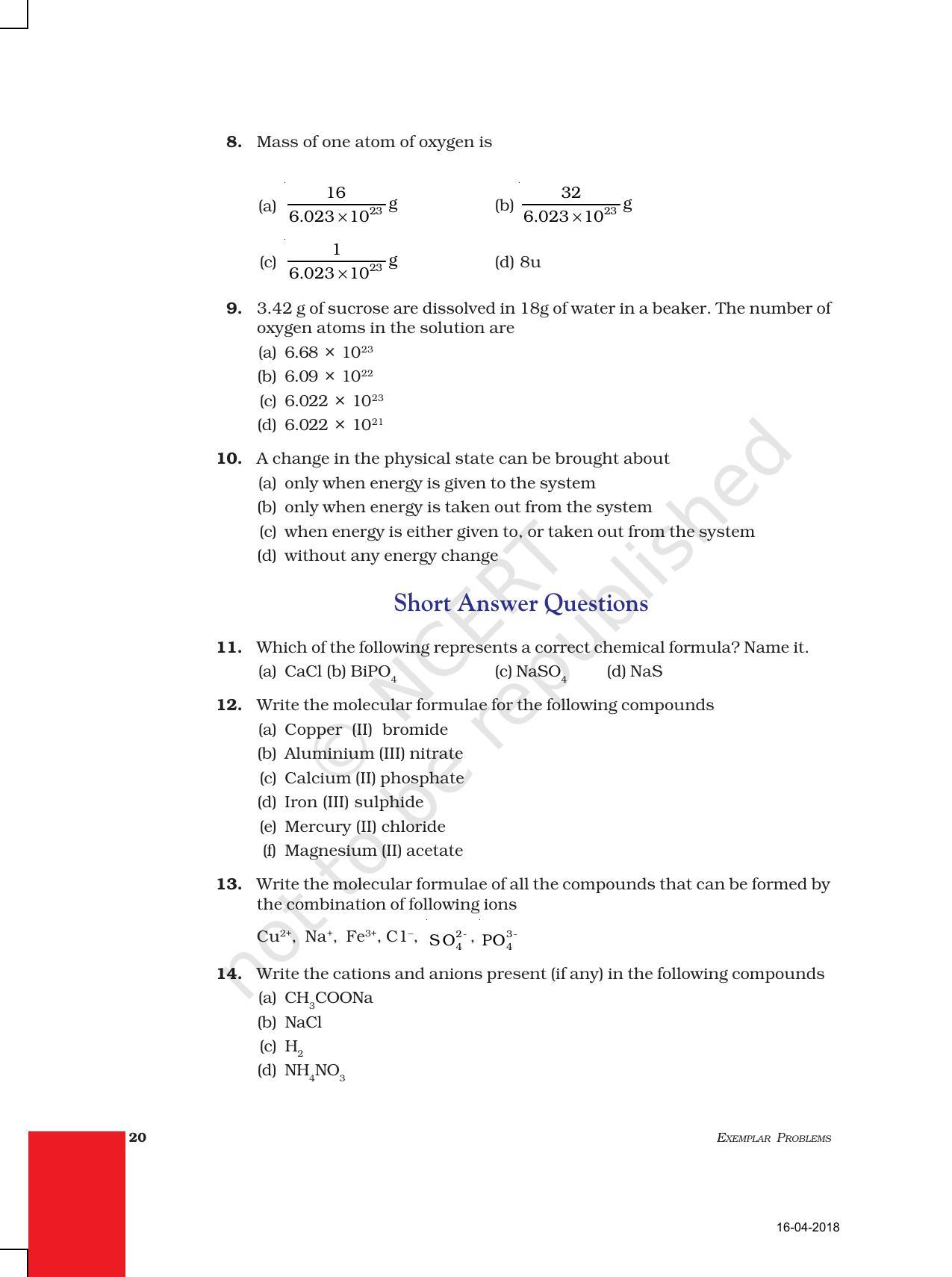 NCERT Exemplar Book for Class 9 Science: Chapter 3 Atoms and Molecules - Page 2