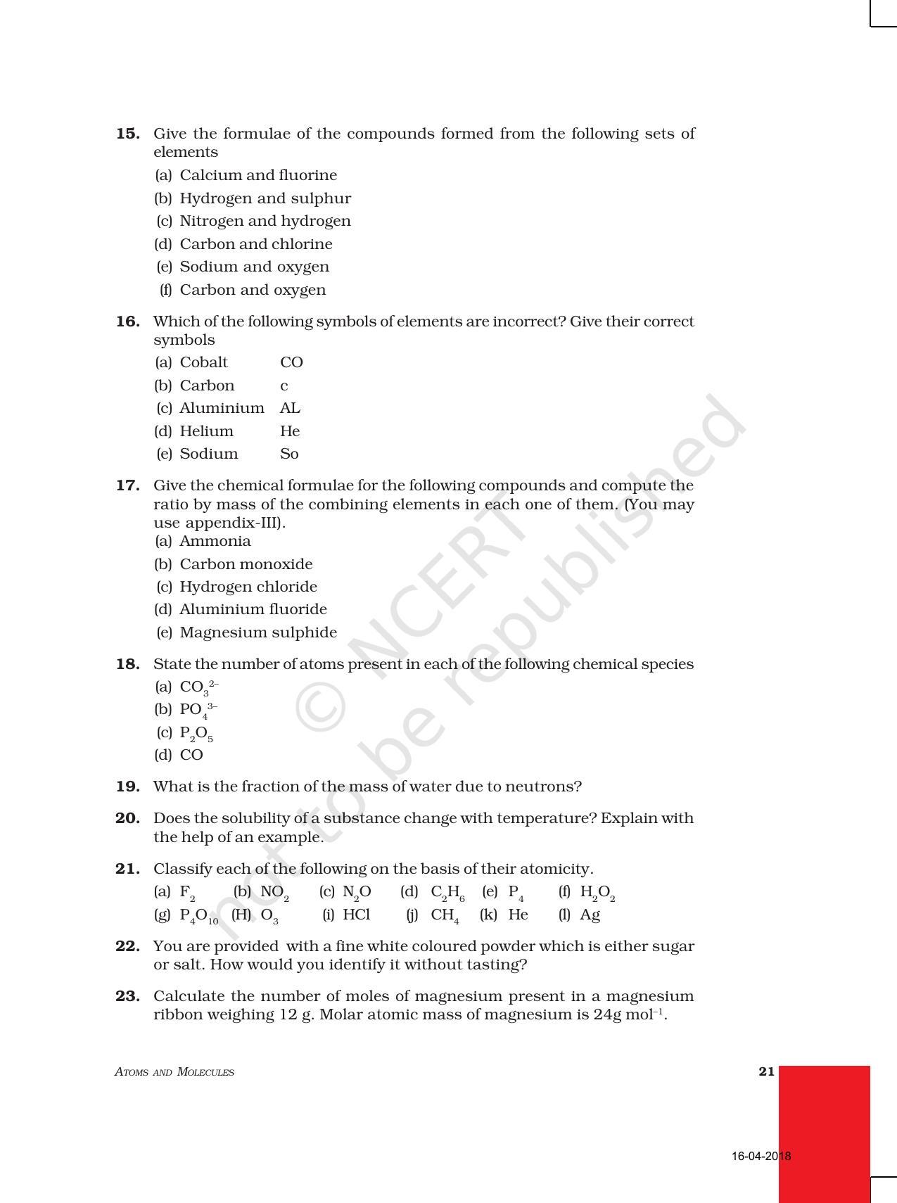 NCERT Exemplar Book for Class 9 Science: Chapter 3 Atoms and Molecules - Page 3