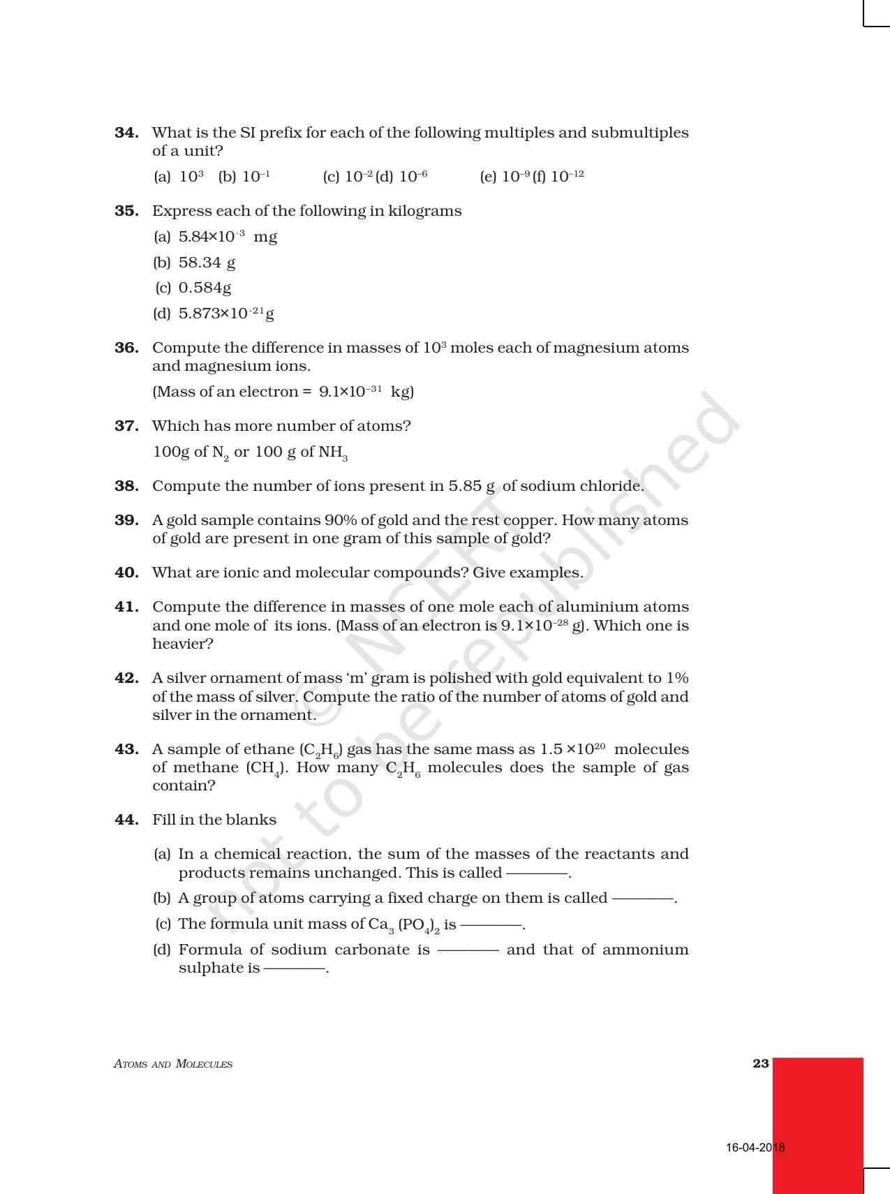 NCERT Exemplar Book for Class 9 Science: Chapter 3 Atoms and Molecules - Page 5