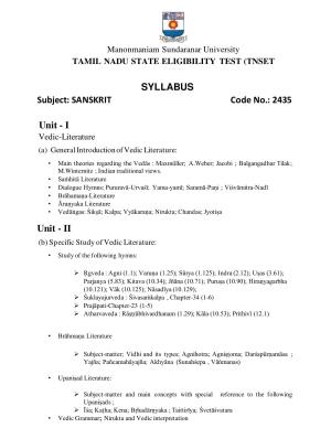 TNSET Syllabus - Sanskrit