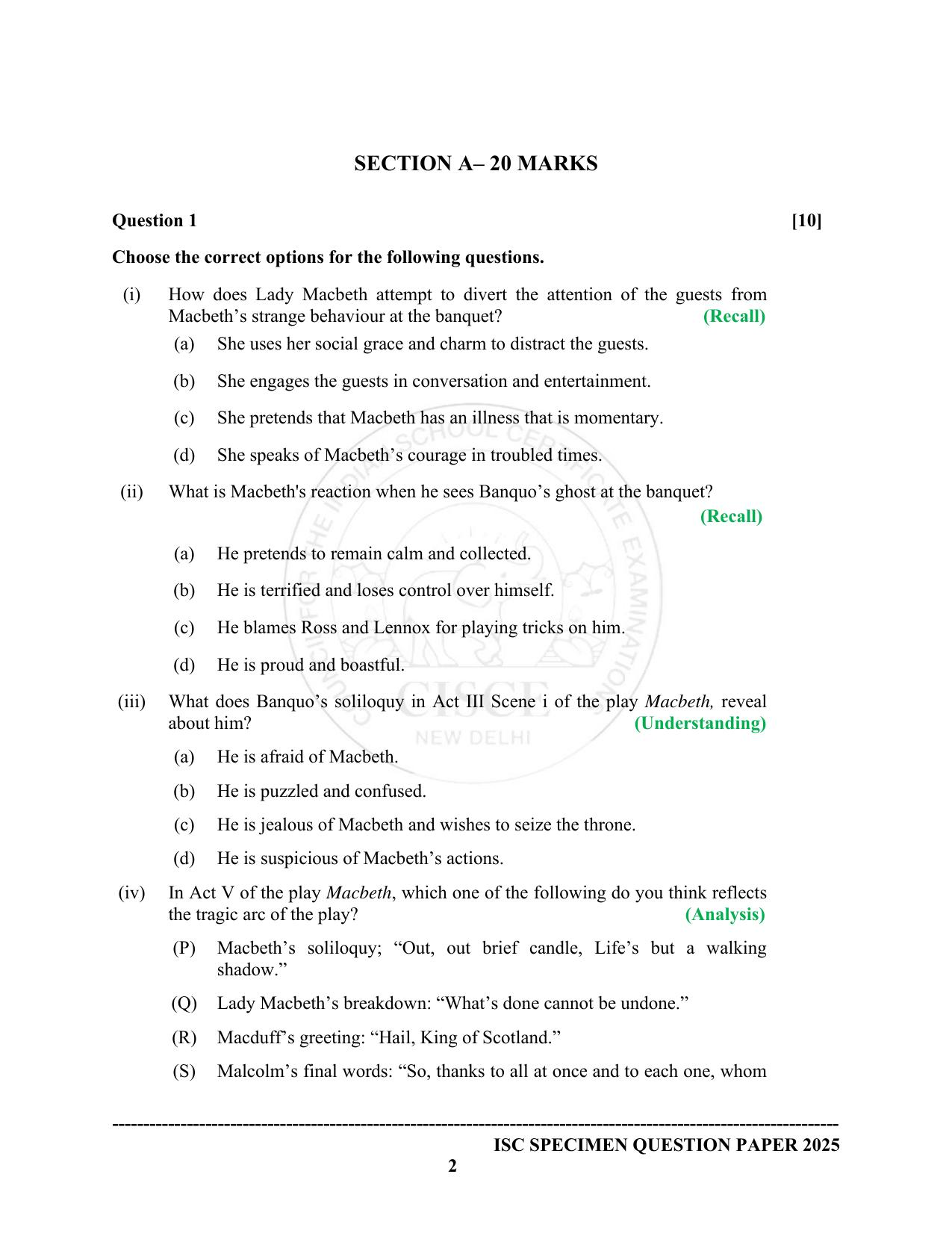 ISC Class 12 2025 Literature In English (English Paper-2)  (SQP & AK) Specimen Paper - Page 2
