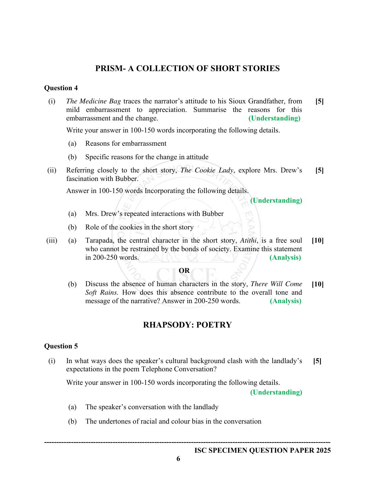 ISC Class 12 2025 Literature In English (English Paper-2)  (SQP & AK) Specimen Paper - Page 6