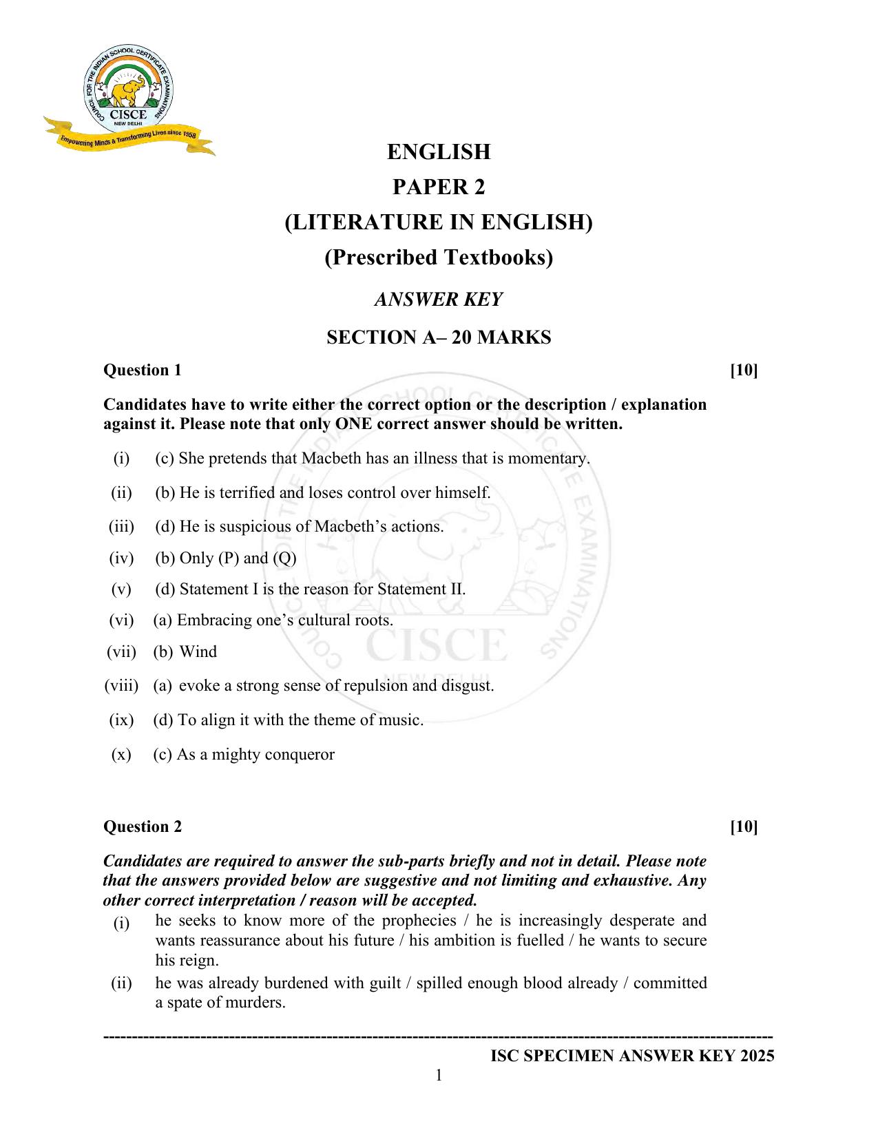 ISC Class 12 2025 Literature In English (English Paper-2)  (SQP & AK) Specimen Paper - Page 8