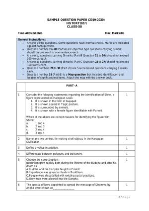 CBSE Class 12 History -Sample Paper 2019-20