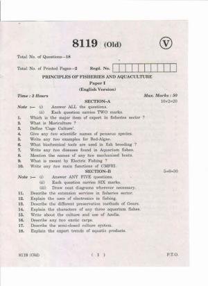 AP Inter 1st Year Principles of Fisheries and Aquaculture-I (Old) May-2019-Vocational Question Paper