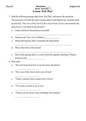 CBSE Worksheets for Class 6 English SA2 Practice Assignment 11