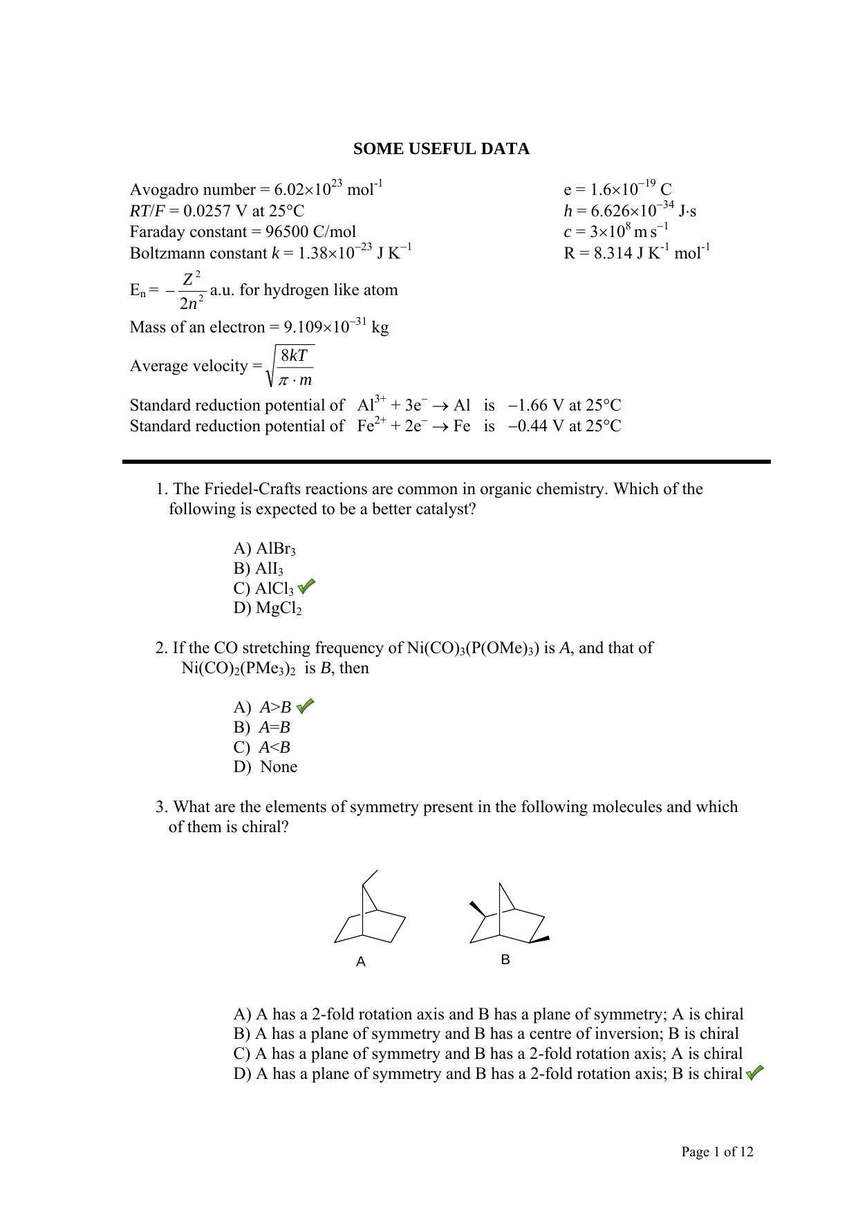 TIFR GS 2013 Chemistry X Question Paper - Page 2