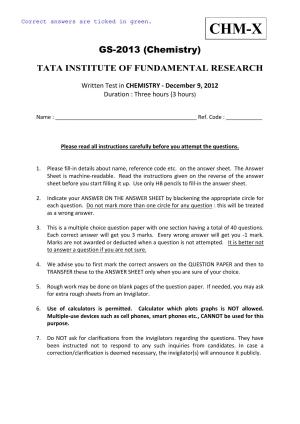 TIFR GS 2013 Chemistry X Question Paper