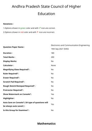 AP ECET 2021 - Electronics and Communication Engineering Question Paper With Preliminary Keys Shift2