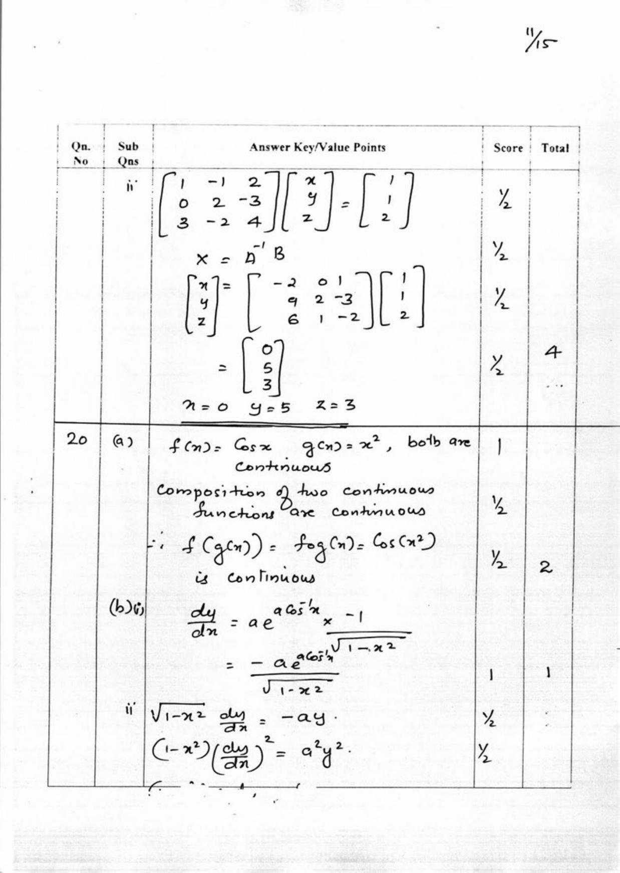 Kerala Plus Two 2018 Maths (Science) Answer Key - Page 11