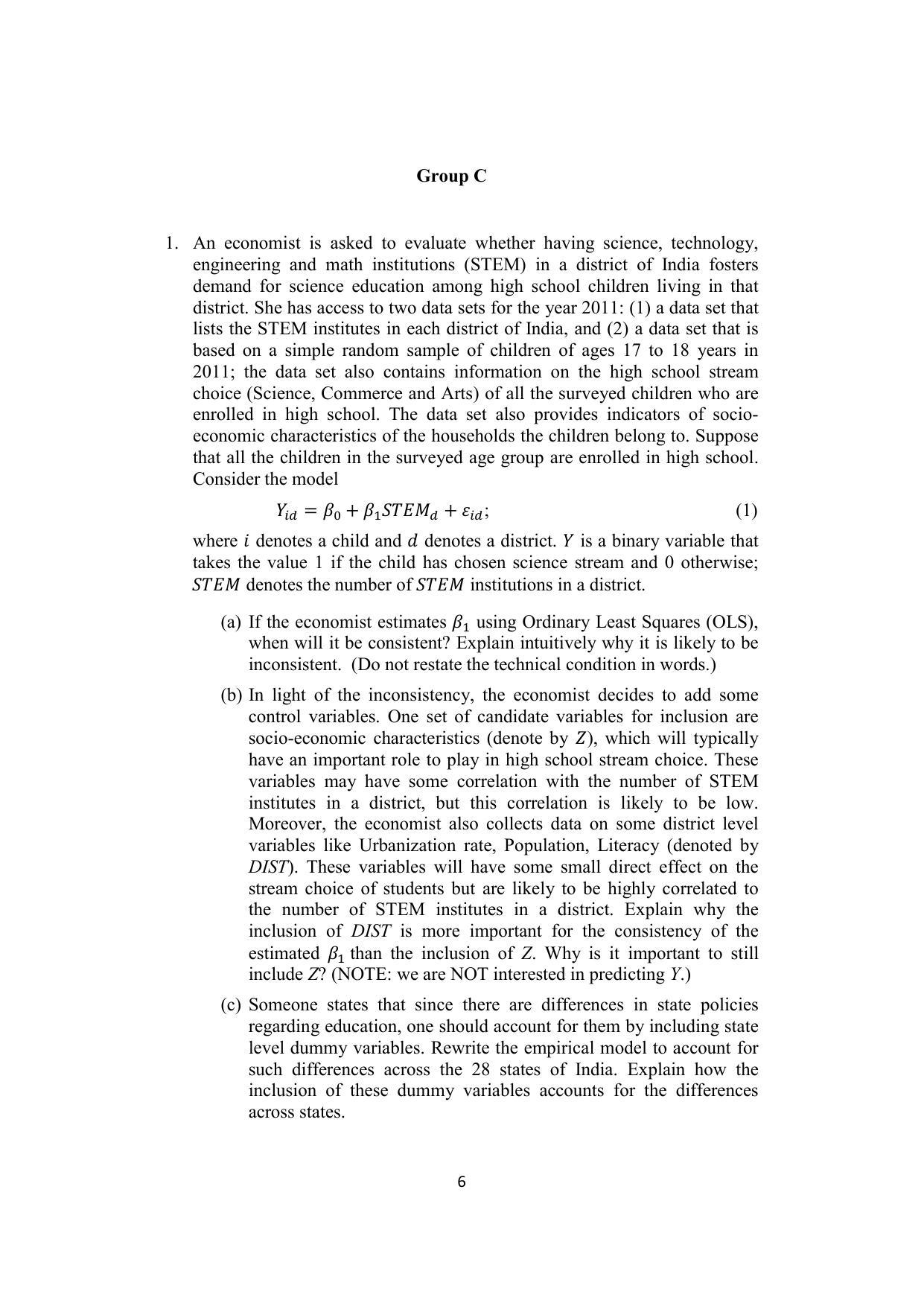 ISI Admission Test JRF in Quantitative Economics QEB 2021 Sample Paper - Page 6