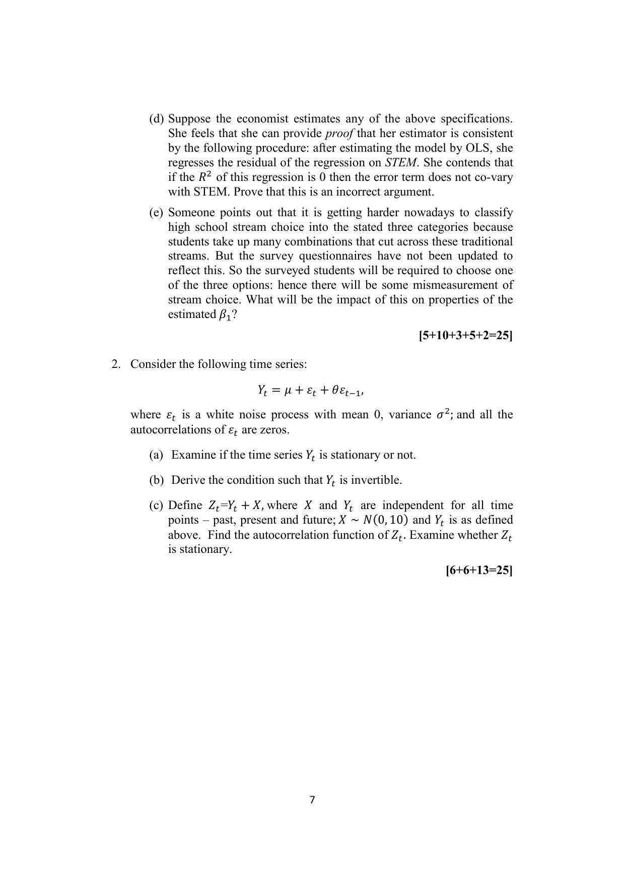 ISI Admission Test JRF in Quantitative Economics QEB 2021 Sample Paper - Page 7
