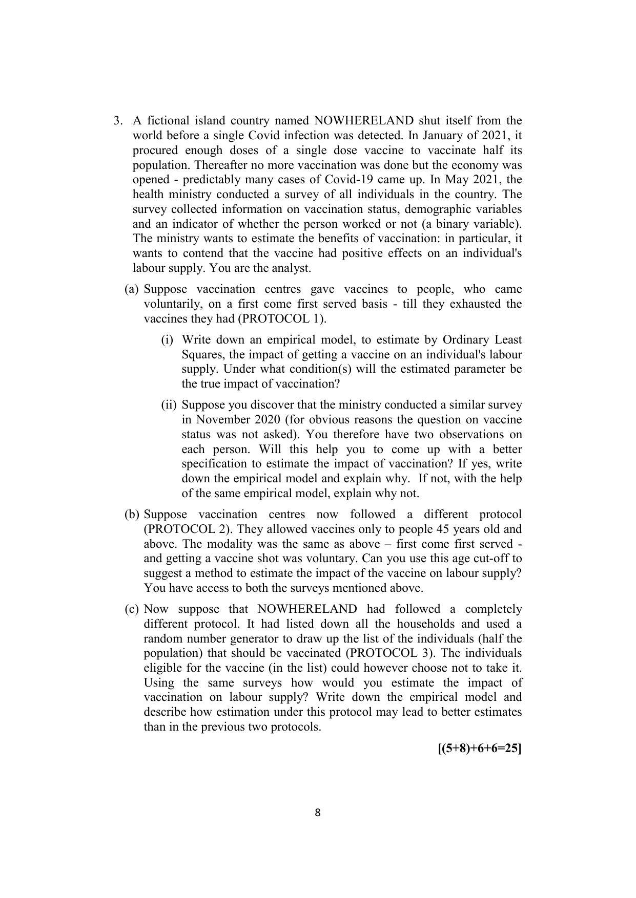 ISI Admission Test JRF in Quantitative Economics QEB 2021 Sample Paper - Page 8