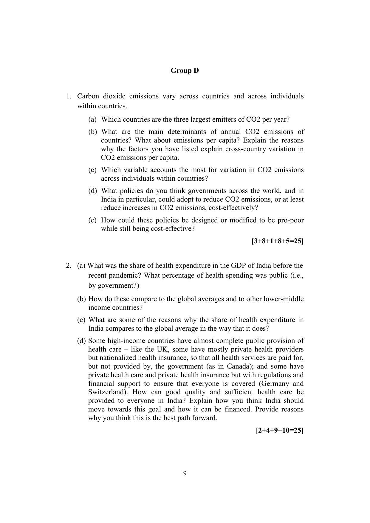 ISI Admission Test JRF in Quantitative Economics QEB 2021 Sample Paper - Page 9