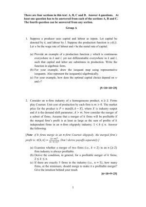 ISI Admission Test JRF in Quantitative Economics QEB 2021 Sample Paper
