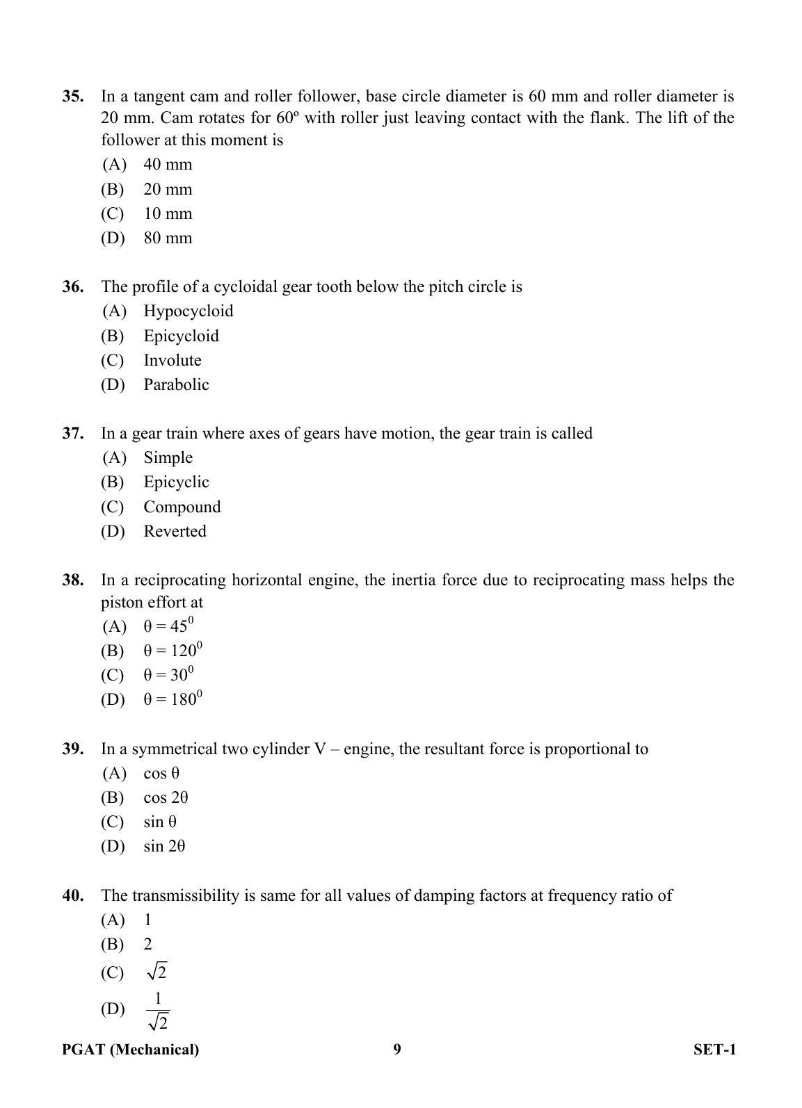 OJEE PGAT 2013 Mechanical Set 1 Question Paper - Page 8