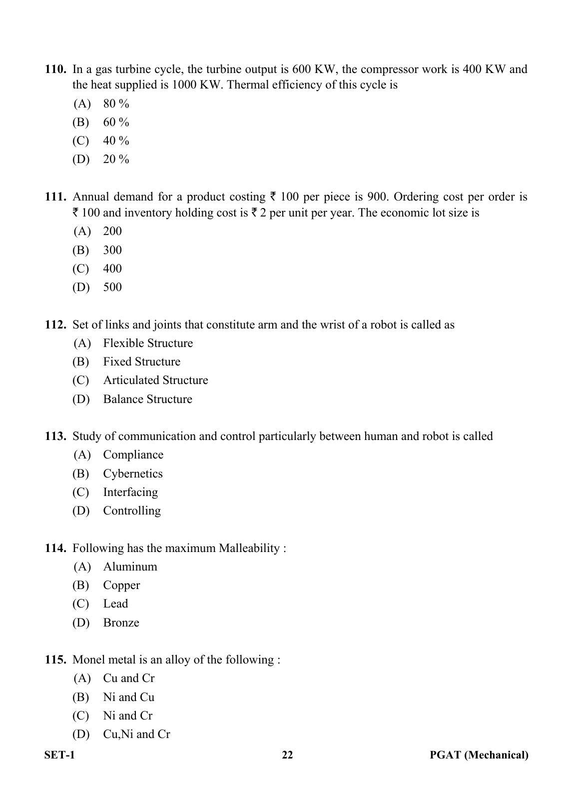 OJEE PGAT 2013 Mechanical Set 1 Question Paper - Page 21