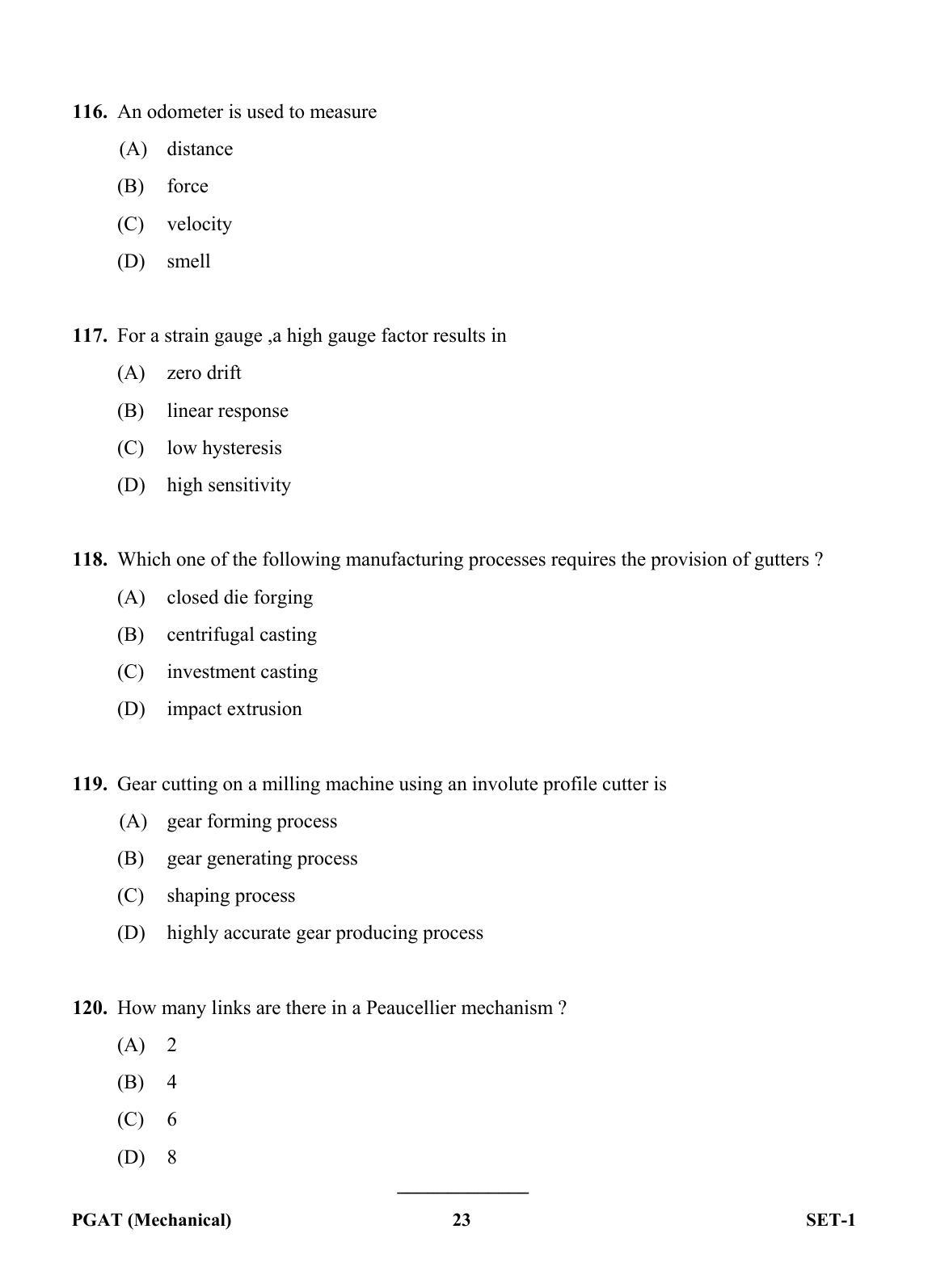 OJEE PGAT 2013 Mechanical Set 1 Question Paper - Page 22