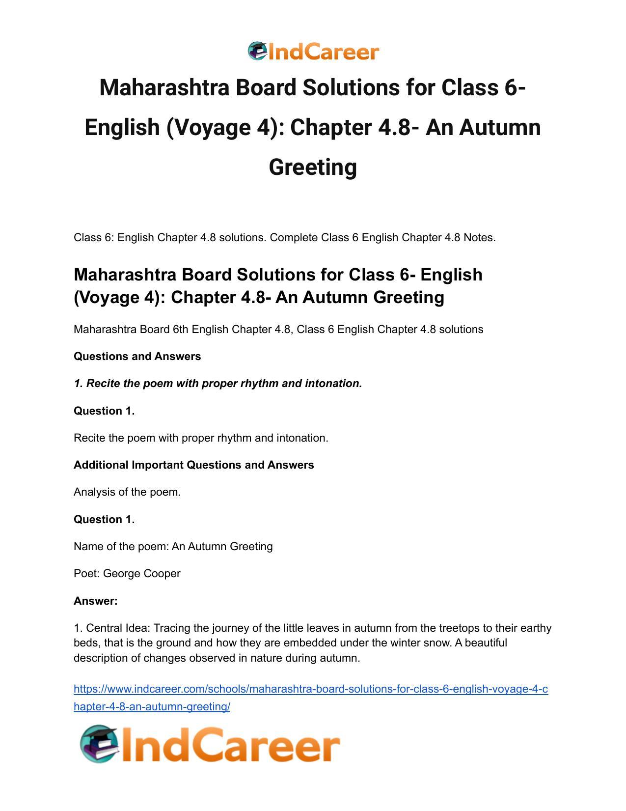 Maharashtra Board Solutions for Class 6- English (Voyage 4): Chapter 4.8- An Autumn Greeting - Page 2